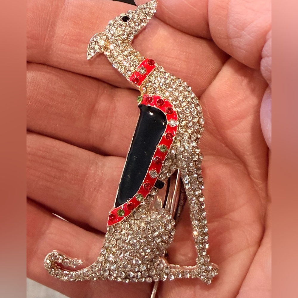 Vintage Brooch rhinestones Dog greyhound Brooch bling